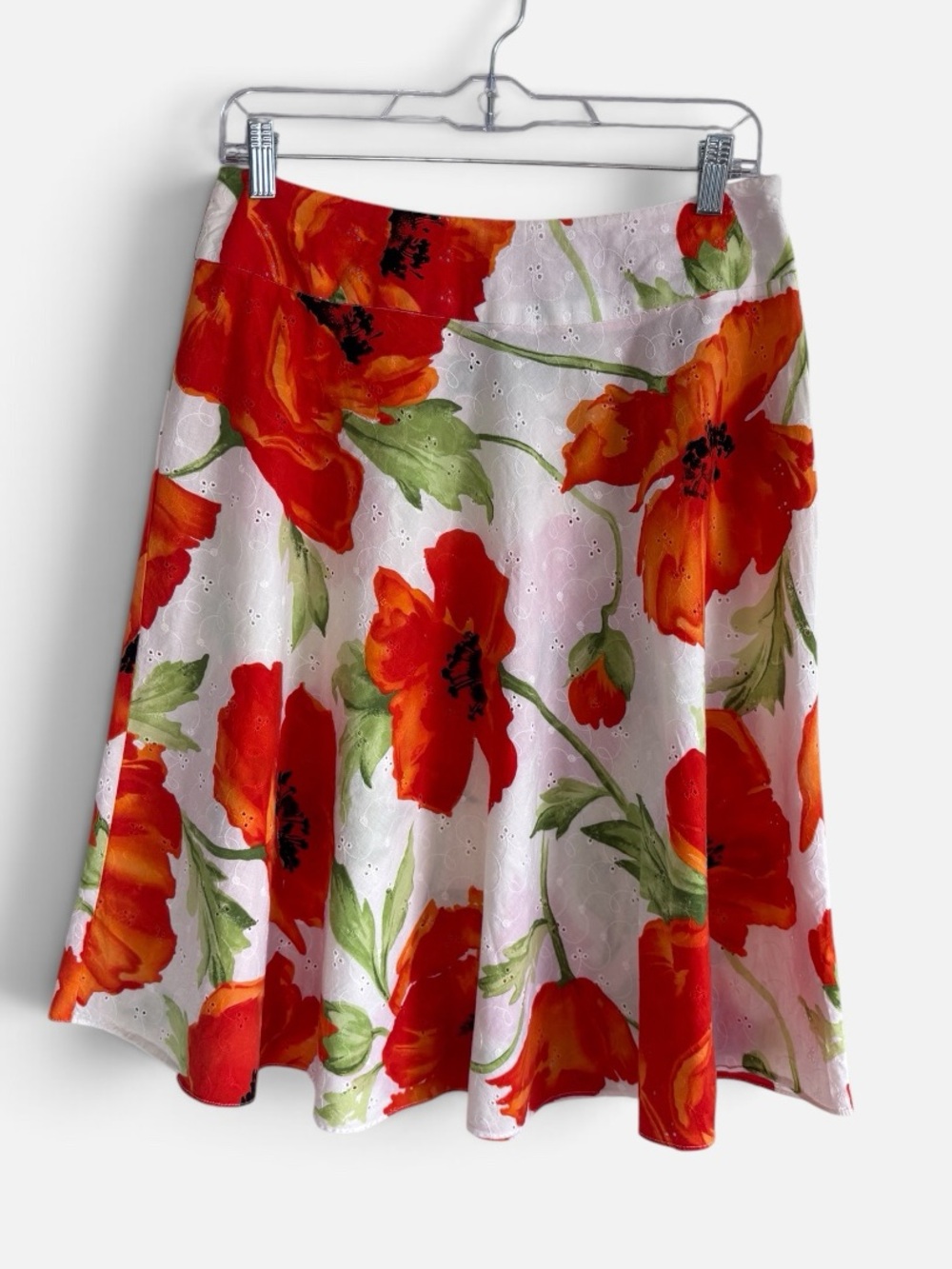 Vintage Sag Harbor Poppy Floral Eyelet Cotton A-Line Skirt Size 10 S53386